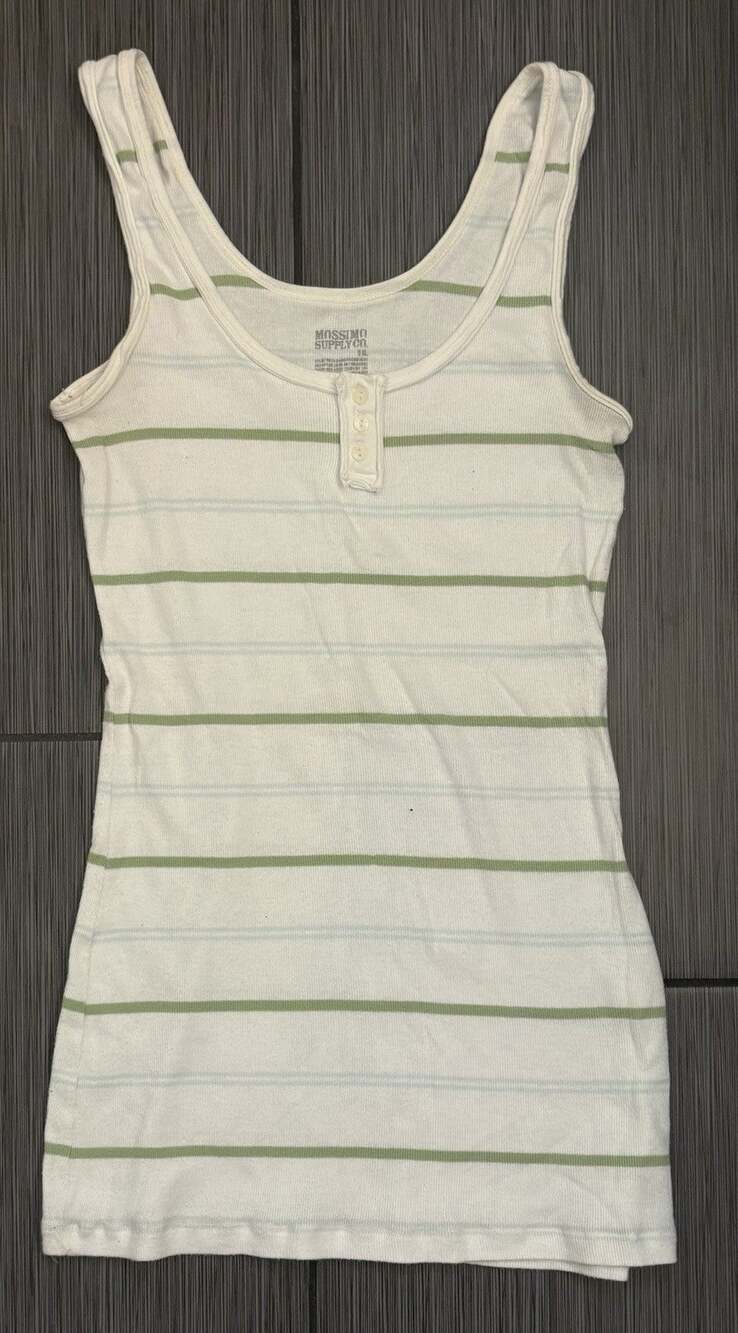Vintage Y2K-era Mossimo Supply Co. Ribbed Henley Tank Top Juniors XL White/Green